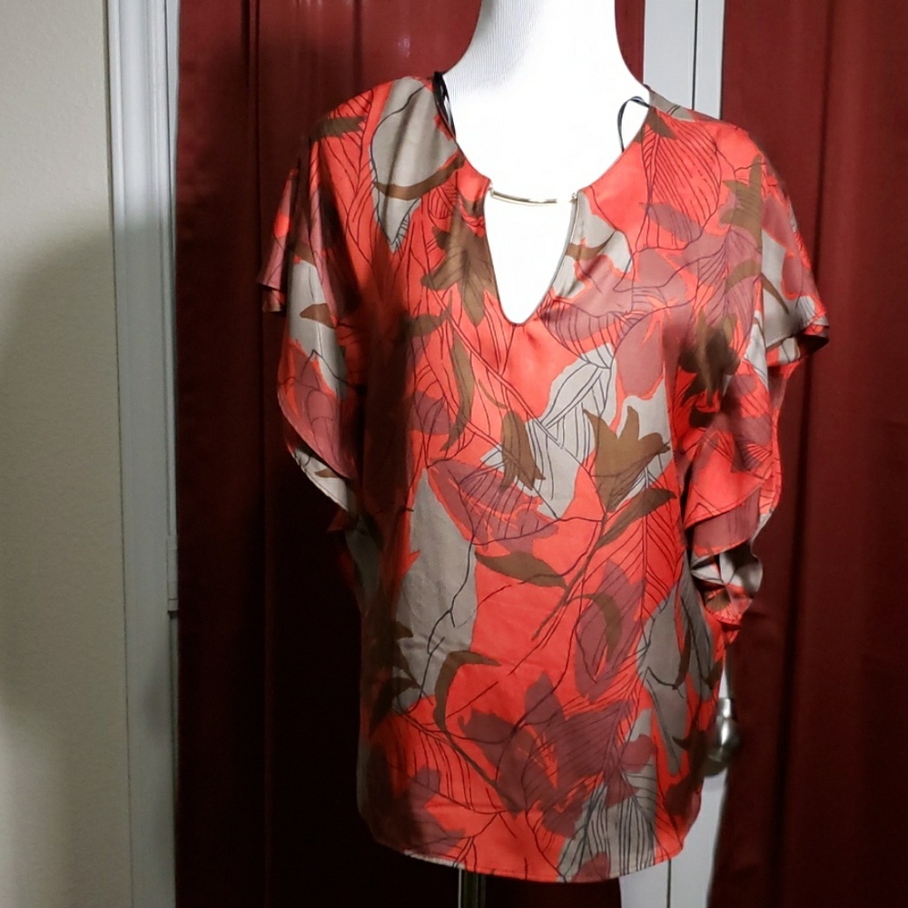Zara  short sleeve ruffle shirt w /silver embellis